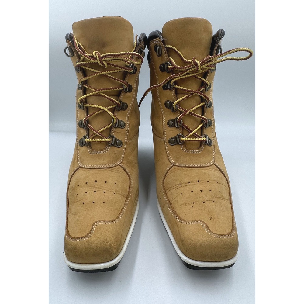 Timberland 19345 Womens Wheat Leather Lace Up Wedge Ankle Boots Square Toe 8M - Picture 5 of 13